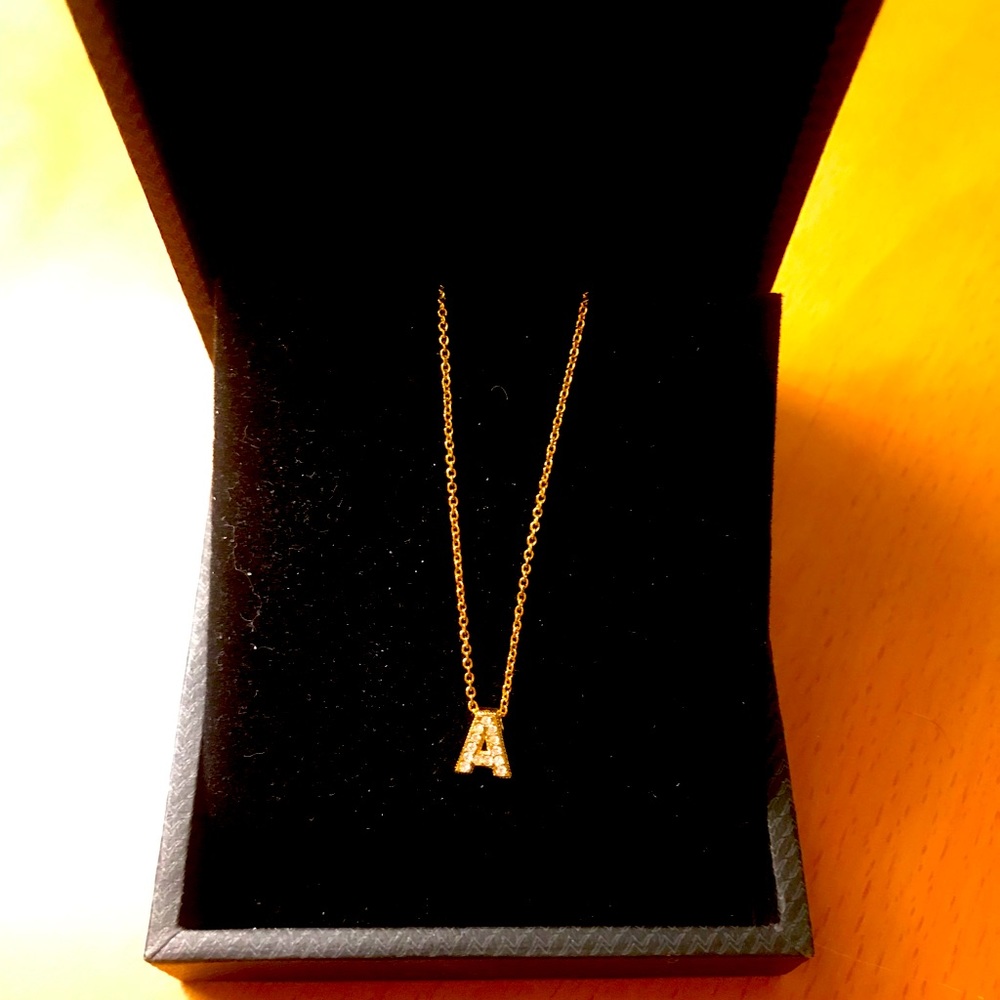 Nadri rose gold pave letter “A” pendant necklace